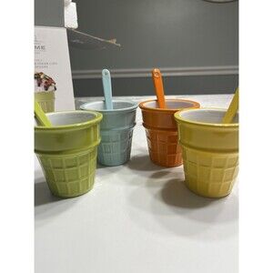 JC Penney Ice Cream Cone Shaped Bowls & Spoons 8pc NIB
